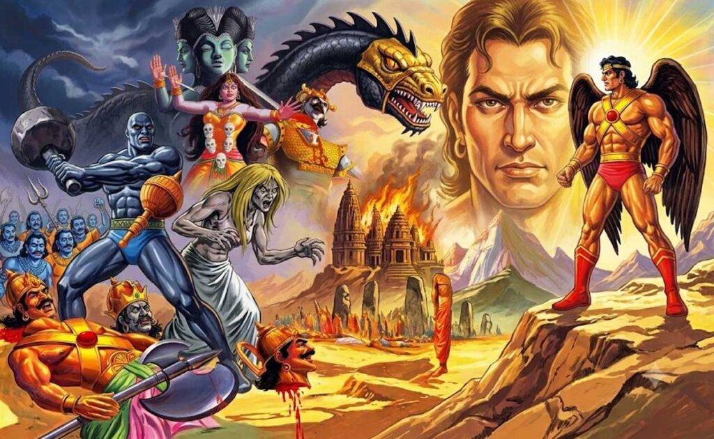 Bhokal’s Unsung Heroes in the Epic War Against Maharavan Bhokal and his allies fighting Maharavan in Raj Comics