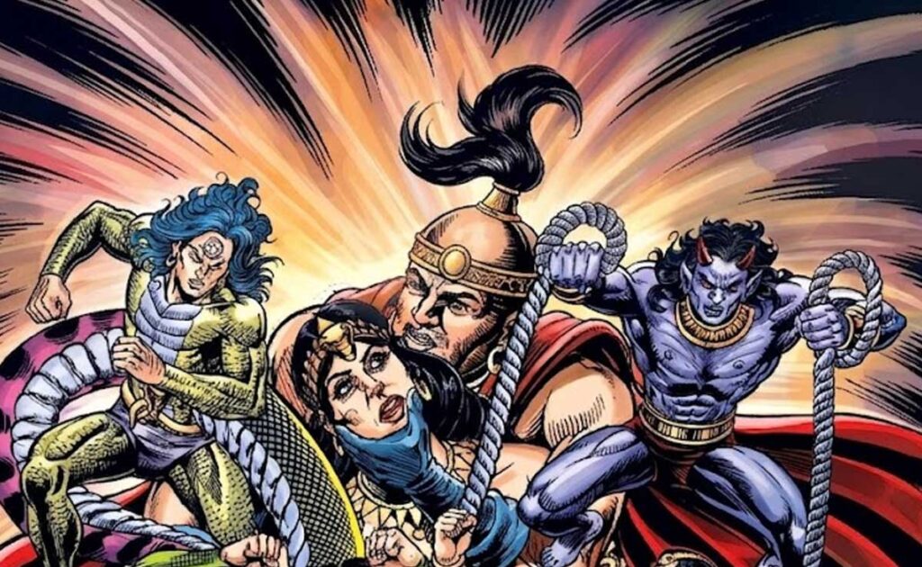 Sarpasatra villains battling Nagraj and Tausi in the underworld
