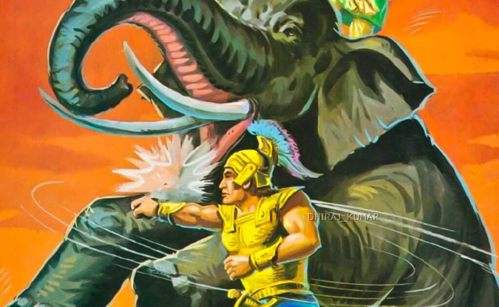 Roman Killer Raj Comics cover featuring Super Commando Dhruv and the mysterious helmet