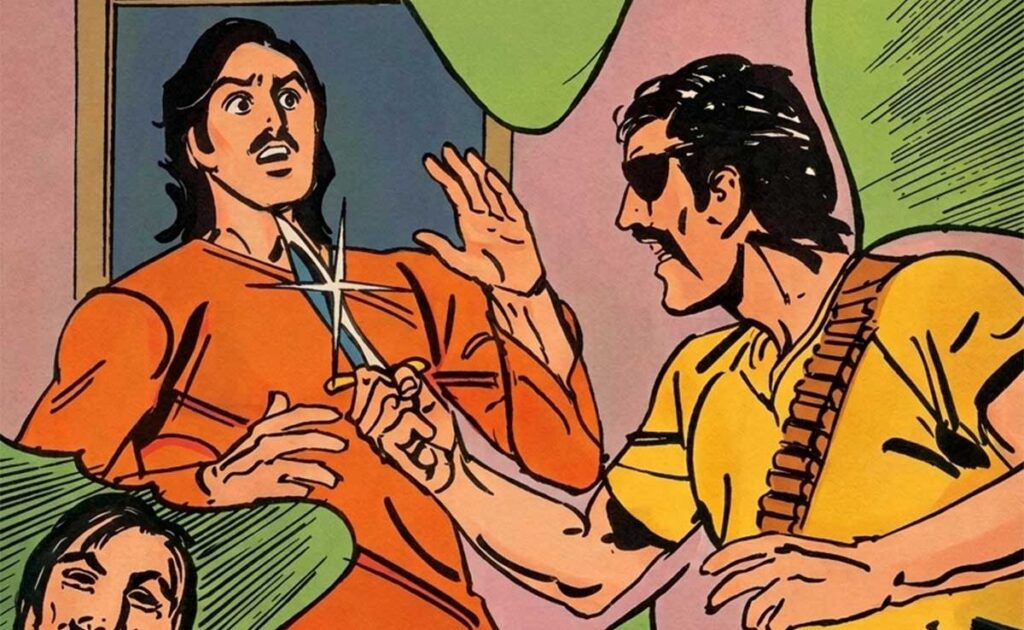 Bahadur and the Murderous Trio: Who Was the Secret Spy? Indrajal Comics Issue 276 cover showing Bahadur facing Shaitan Singh with a dagger