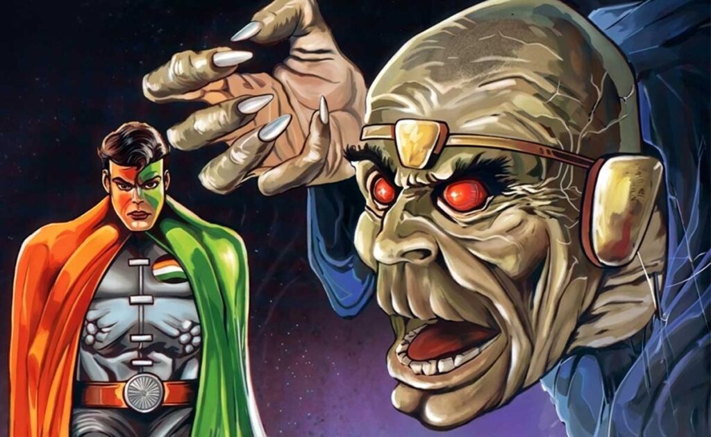 Fear Master: Why Did Tiranga Change His Costume in 1996? Tiranga in his silver suit and tricolor cloak on the Fear Master comic cover Use this alt text only if the image shows those details.