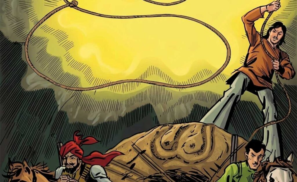 Bahadur: Can He Stop Four Gangs in the Cave of Ghosts? Cover of Bahadur’s Cave of Ghosts from Indrajal Comics